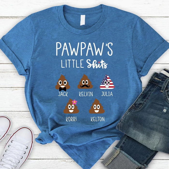 Personalized T-Shirt For Grandpa Pawpaw's Little Shits Funny Shit Print Custom Grandkids Name Father's Day Shirt