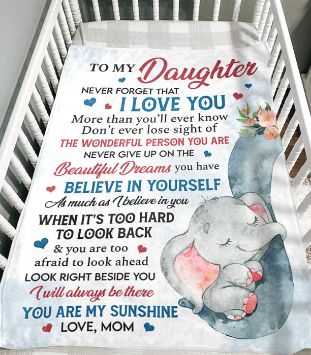 Personalized To My Daughter Blanket From Mom Sleeping Elephant Premium Blanket Never Forget That I Love You