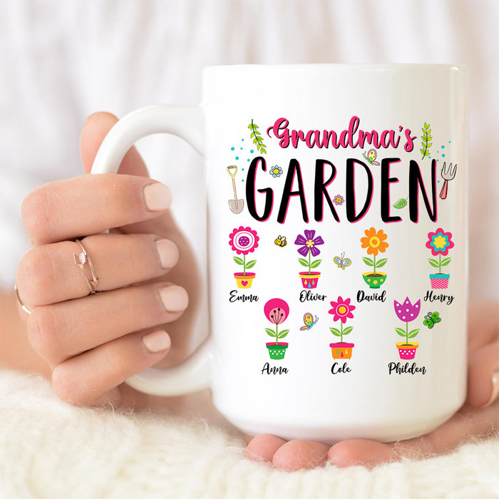 Personalized Coffee Mug Gifts For Grandma Nana's Garden Flowers With Butterflies Custom Grandkids Name Mothers Day Cup