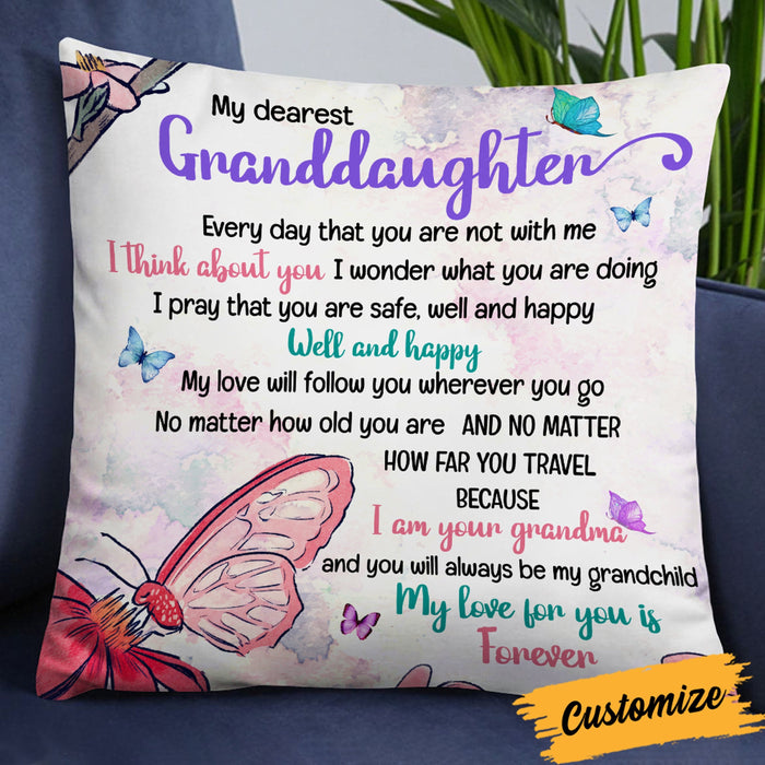 Personalized To My Granddaughter Square Pillow Every Day You Are Not With Me Butterflies Custom Name Sofa Cushion