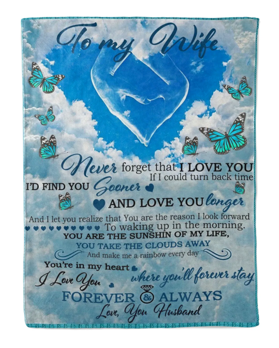 Personalized Butterfly Blanket To My Wife On Valentin Hand In Hand In Blue Sky Blankets Custom Name