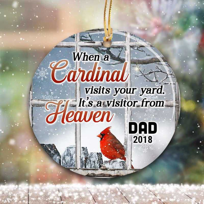 Personalized Memorial Ornament For Dad In Heaven When Cardinal Visit Yard Snowflake Custom Name Condolence Gifts