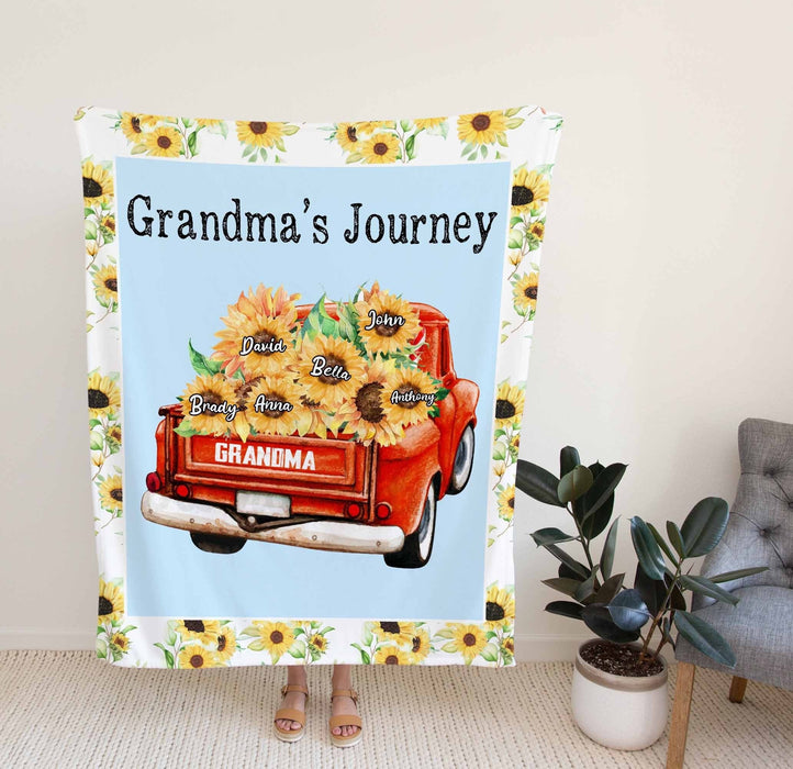 Personalized To My Grandma Blanket From Grandkids Sunflower Red Truck Journey Custom Name Gifts For Christmas