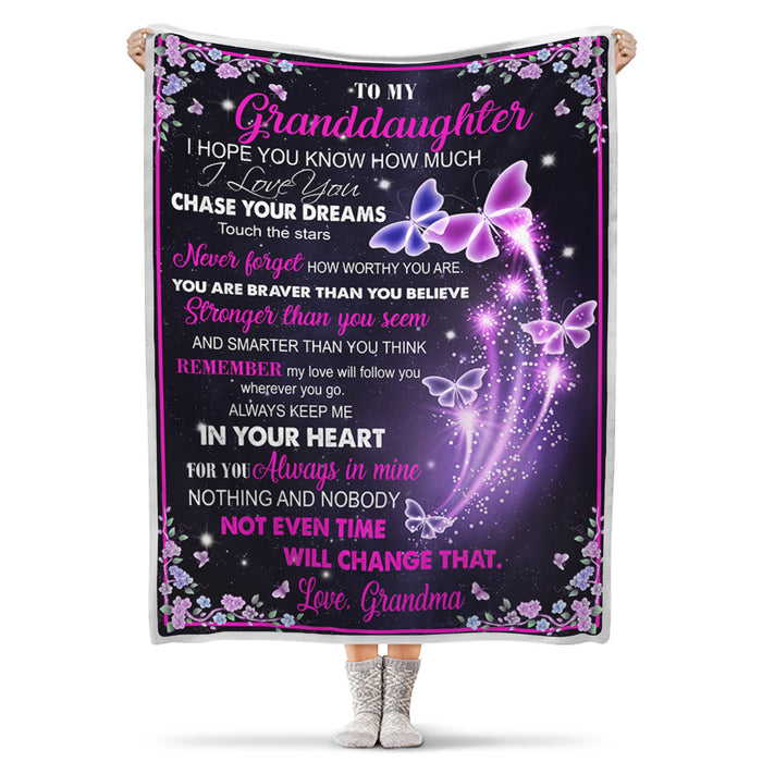 Personalized To My Granddaughter Blanket From Grandma I Hope You Know How Much I Love You Butterfly & Flower Printed
