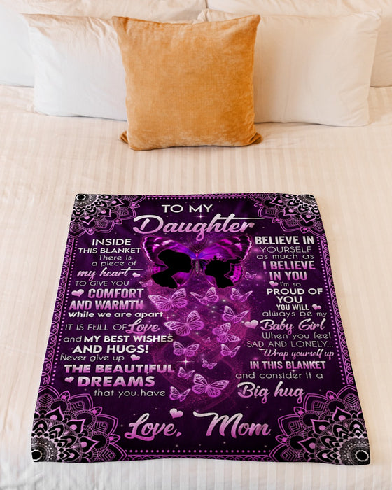 Personalized Blanket To My Daughter From Mom Mommy & Baby Print Butterfly Design Mandala Style Custom Name