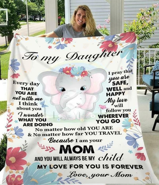 Personalized Lovely Blanket To My Daughter On Mothers Day Flower & Elephant Premium Blanket Custom Name