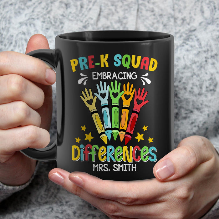 Personalized Ceramic Coffee Mug For Teachers Colorful Handprint Crayon Design Custom Name 11 15oz Back To School Cup