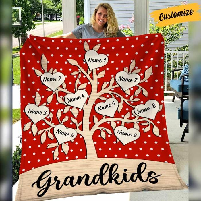 Personalized Blanket For Grandma Grandpa From Grandson Granddaughter Family Tree Heart Printed Custom Grandkids Names