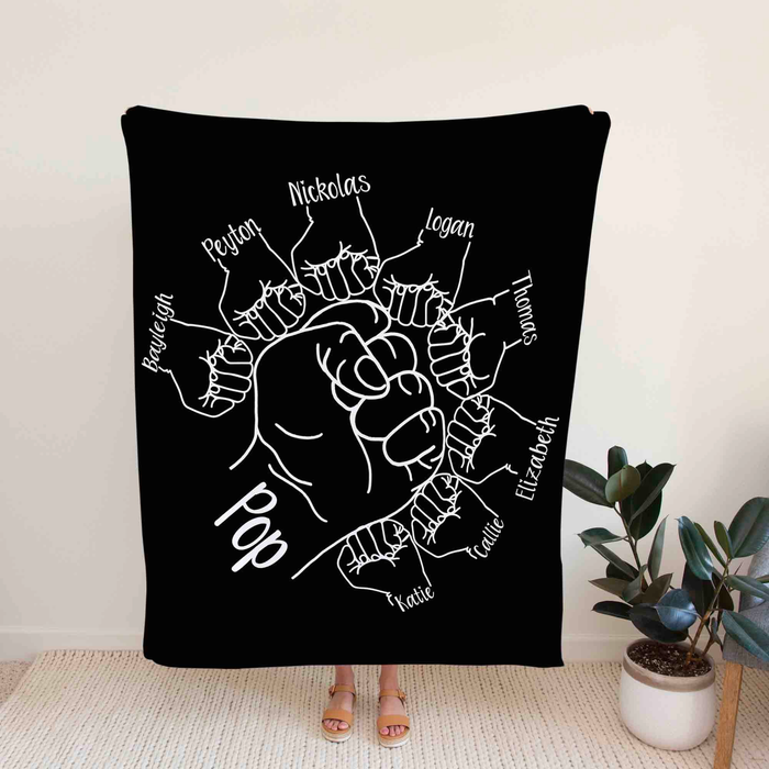 Personalized Blanket Gifts For Grandfather From Grandkids Black Fist Bump Cute Pop Pop Funny Custom Name For Christmas