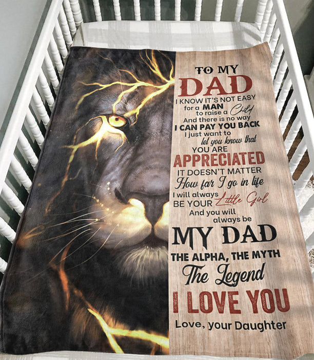 Personalized Blanket To My Dad From Daughter Half Black Lightning Lion Printed Wooden Background Custom Name