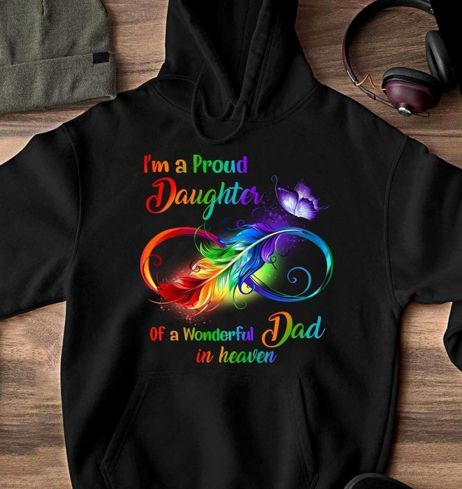 Personalized Hoodie For Memorial Daughter Of A Wonderful Dad In Heaven Autism Awareness Feather & Butterfly Printed