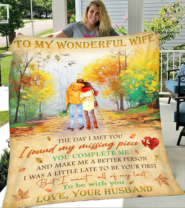 Personalized Valentine Blanket To My Wonderful Wife The Day I Met You Young Couple In The Autumn Blanket Custom Name