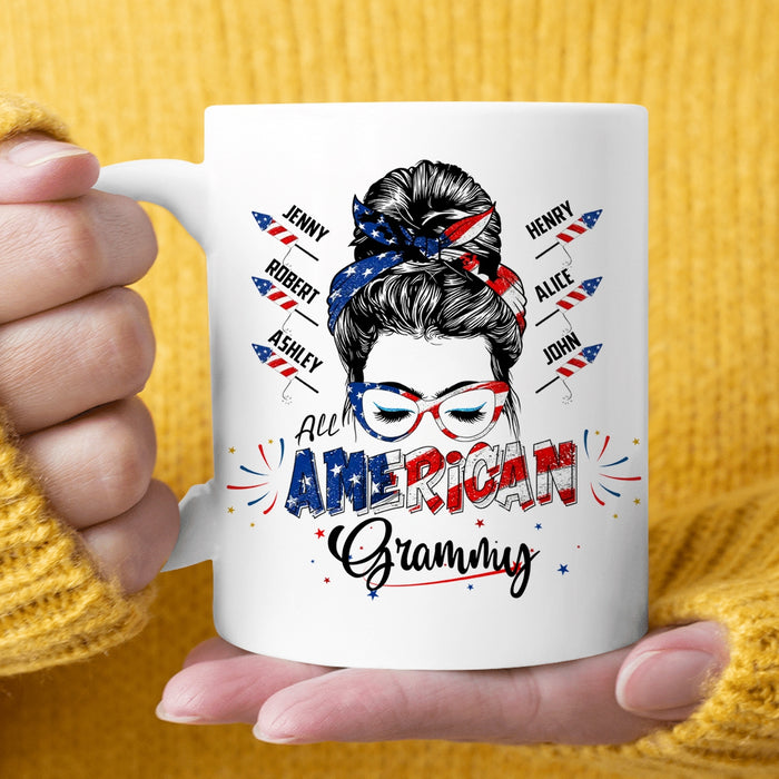 Personalized Ceramic Coffee Mug For Grandma American Grammy USA Flag Design Custom Name 11 15oz 4th Of July Cup