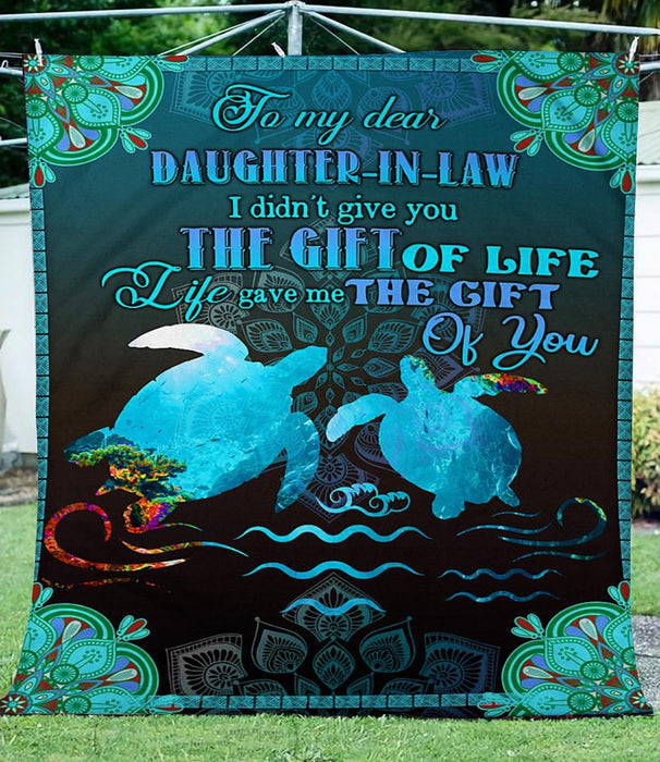 Personalized To My Daughter In Law Sea Fleece Blanket From Mother Father In Law Turtle In The Ocean Mandala Blanket