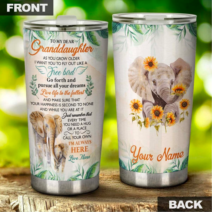 Personalized Tumbler To Granddaughter Gifts From Grandparents Elephant Live Your Life To Fullest Custom Name Travel Cup
