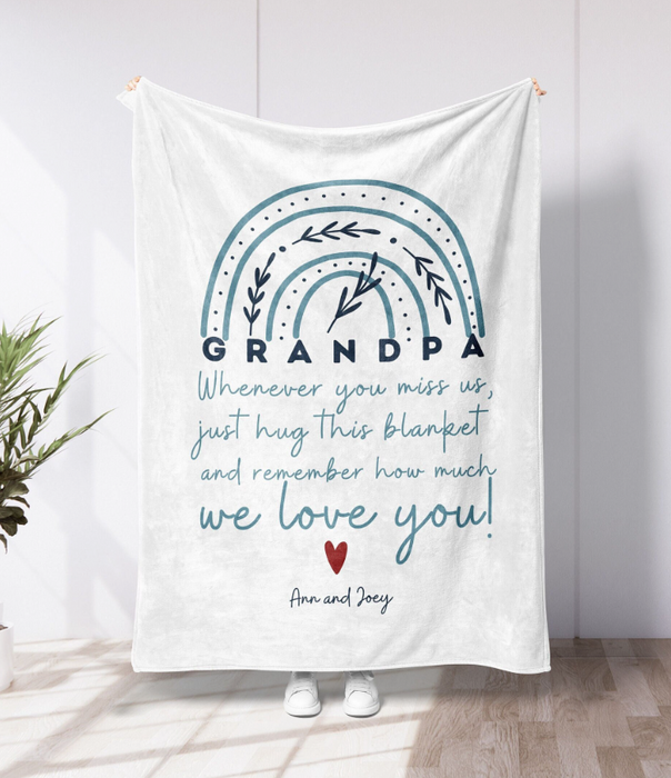 Personalized Blanket Gifts For Grandpa From Grandchild Whenever You Miss Us Just Hug Rainbow Custom Name For Christmas