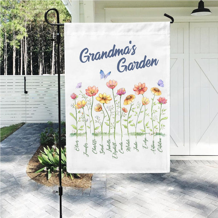 Personalized Garden Flag For Nana Grandma's Garden Flower Butterflies Custom Grandkids Name Welcome Flag Birthday Gifts