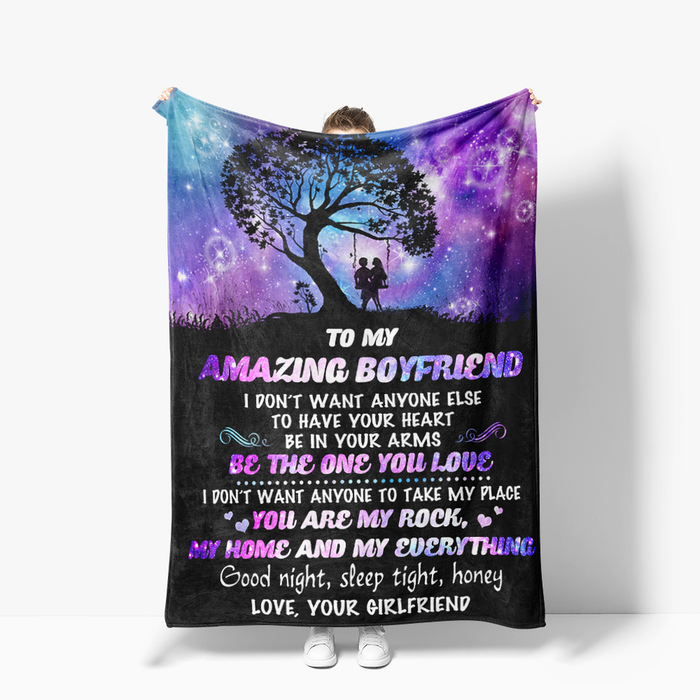 Personalized Love Blanket To My Amazing Boyfriend Romantic Couple Under Tree Print Custom Name Blanket For Valentine