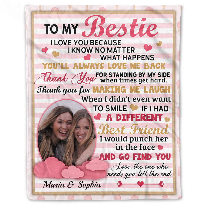 Personalized To My Bestie Sister Blanket Pink Stripe Thank You For Making Me Laugh Custom Name & Photo Chistmas Gifts