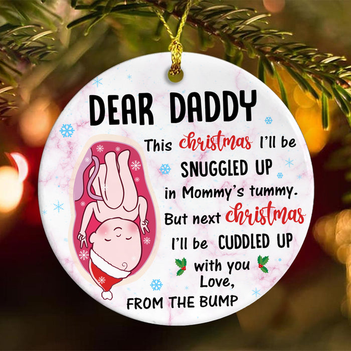 Personalized Ornament For New Dad Funny Bump I'll Be Cuddled Up With You Custom Name Hanging Tree Gifts For Christmas