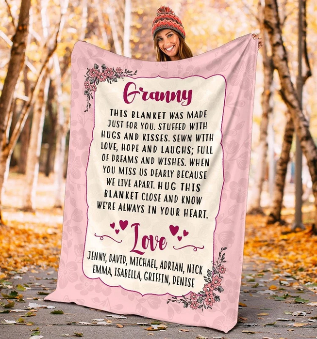 Personalized Pink Fleece Blanket For Grandma Mom Funny Floral Granny Blanket Custom Nickname And Grandkids Name