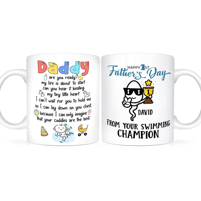 Personalized White Ceramic Coffee Mug For New Dad Happy First Father's Day Funny Sperm Custom Kids Name 11 15oz Cup