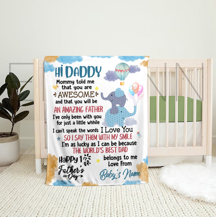 Personalized Blanket For Daddy To Be From Baby Elephant Cute With Hot Air Balloon Custom Name Gifts For First Christmas