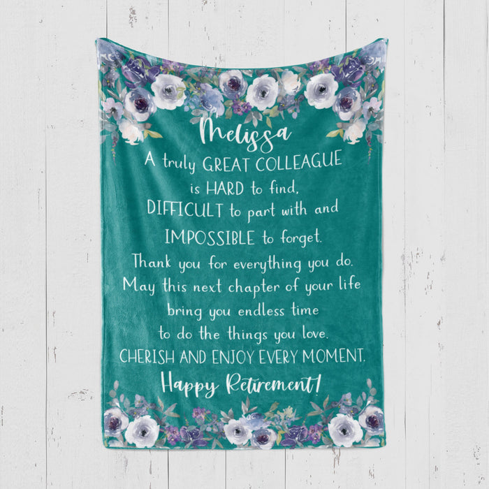 Personalized Retirement Blanket For Colleague Truly Colleague Is Hard To Find Flowers Custom Name Gifts For Men Women