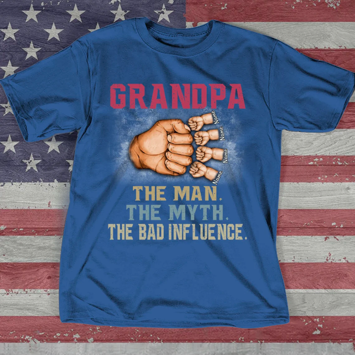 Personalized T-Shirt For Grandpa The Man Fist Bump Vintage Design Custom Grandkids Name Independence Day Shirt