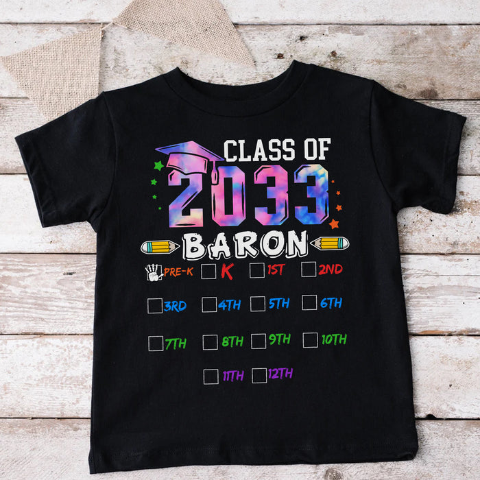 Personalized T-Shirt For Kids Class Of 2023 Colorful Design Custom Name Grade Level & Year Back To School Outfit