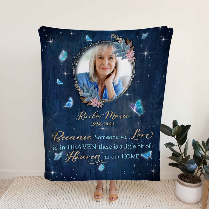 Personalized Memorial Blanket For Loss Of Loved Ones A Little Bit Of Heaven In Our Home Custom Name Photo Sympathy Gifts