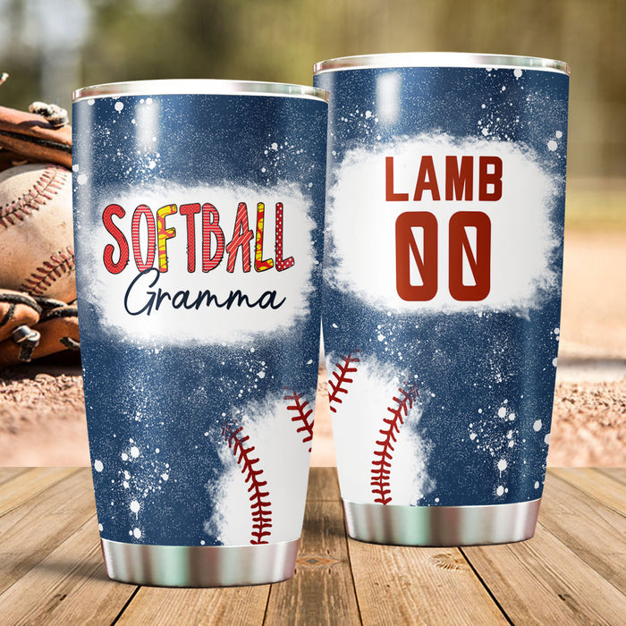 Personalized Tumbler Gifts For Grandma Softball Grandma Xmas Theme Bleach Style Custom Grandkids Name Xmas Travel Cup