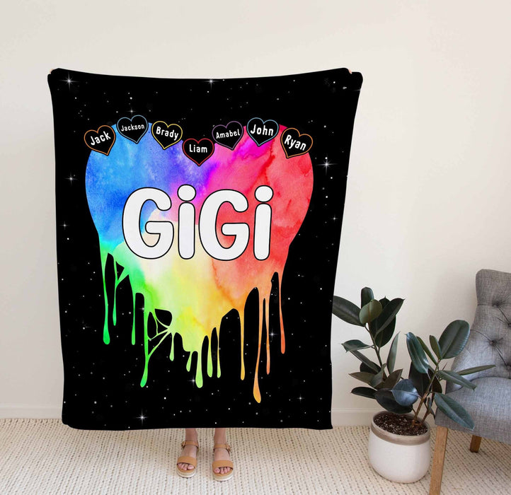 Personalized To My Grandma Blanket From Grandkids Gigi Colorful Melted Heart Custom Name Gifts For Christmas