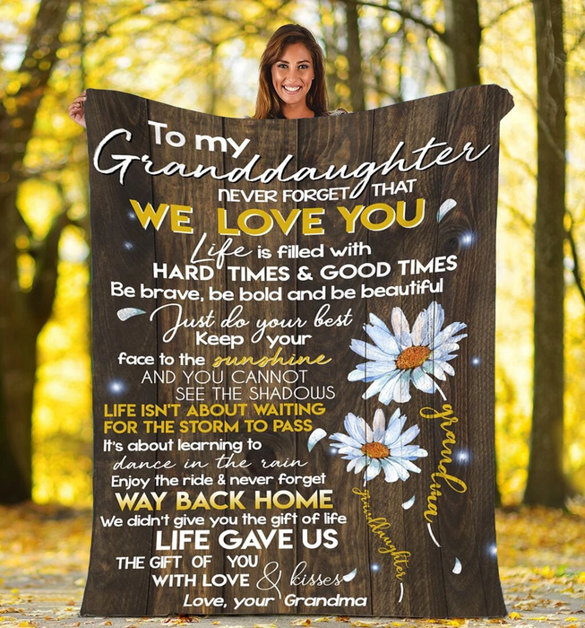 Personalized To My Granddaughter Fleece Blanket From Grandma Never Forget That We Love You Wooden Daisy Design Blanket