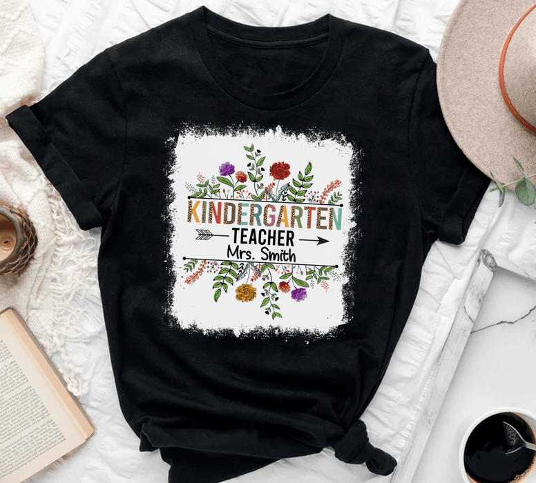 Personalized T-Shirt For Teacher Colorful Leopard Flowers Design Arrow Print Custom Name Back To School Outfit