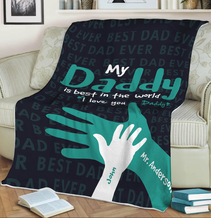 Personalized To My Dad Fleece Sherpa Blanket I Love You Daddy From Daughter Son Custom Name Hand In Hand Printed