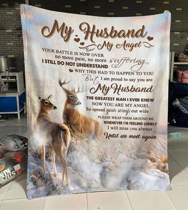 Memorial Blanket For My Husband My Angel Sympathy Loss Remembrance Deer Couple Blanket For Valentine Custom Name