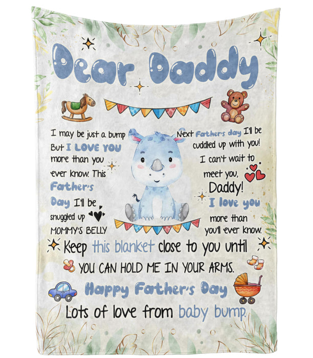 Personalized Blanket To My Dad From Baby Bump Happy Father's Day Funny Baby Rhino Cartoon Design Custom Name