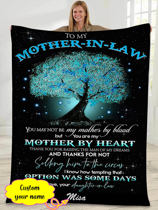 Personalized Meaningful Blanket To My Mother In Law Blue Tree Printed Blanket For Mothers Day Custom Name