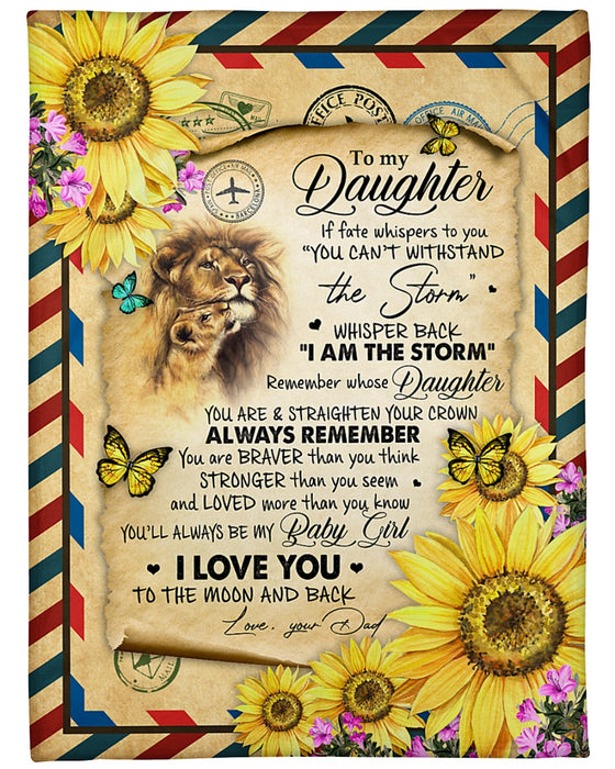 Personalized Blanket To My Daughter From Dad Vintage Design Old & Baby Lion Print Airmail Design Custom Name