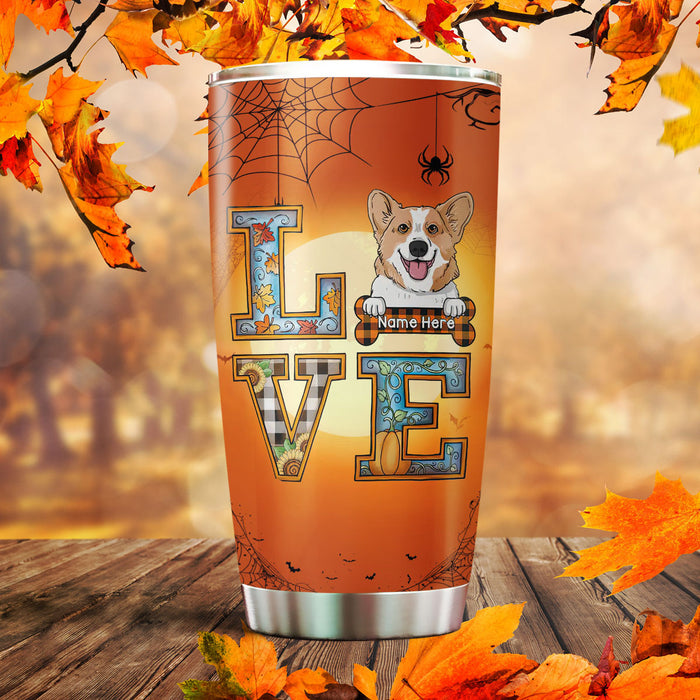 Personalized Tumbler For Pet Lover Fall Halloween Leopard Pumpkins Spider Custom Name Travel Cup Gifts For Halloween