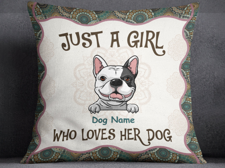 Personalized Square Pillow Gifts For Dog Lover Just Girl Who Loves Her Mandala Custom Name Sofa Cushion For Birthday