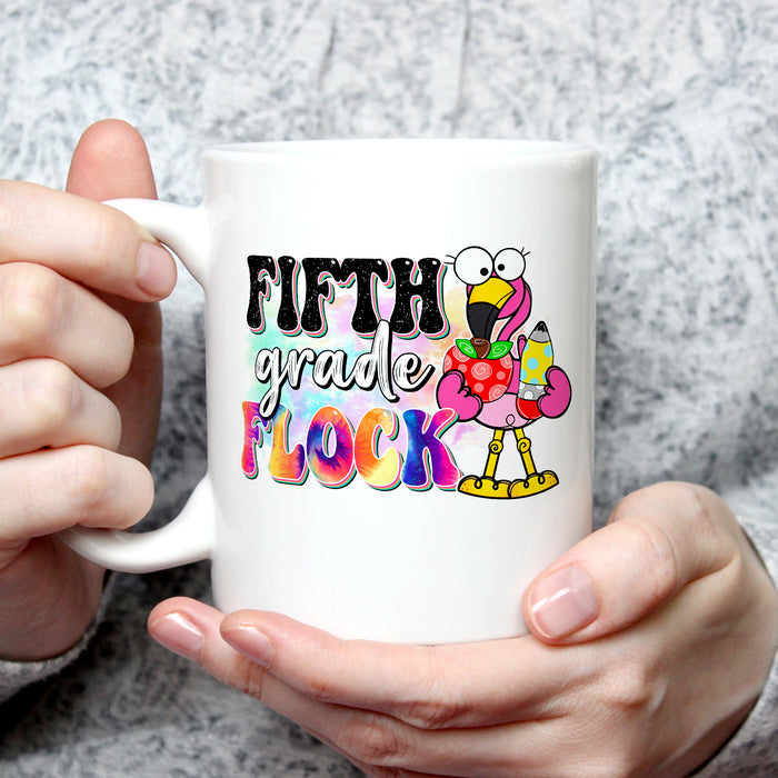 Personalized Back To School Mug Fifth Grade Flock Flamingo Printed Custom Grade Level 11 15oz Ceramic Coffee Cup