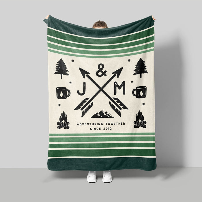 Personalized Xmas Blanket For Couple Mountain Adventuring Together Sherpa Blankets For Valentine Custom Initial & Year