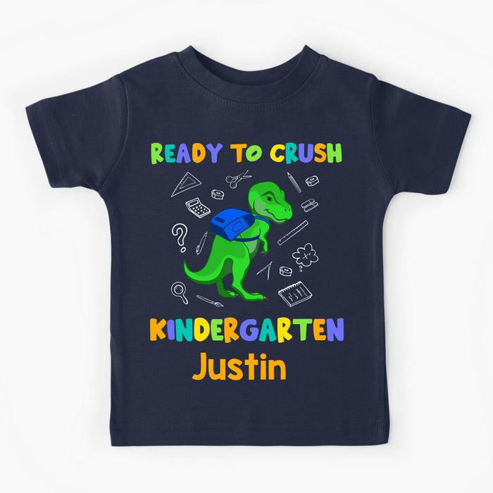 Personalized T-Shirt For Kids Colorful Design Dinosaur Print Custom Name & Grade Level Back To School Outfit