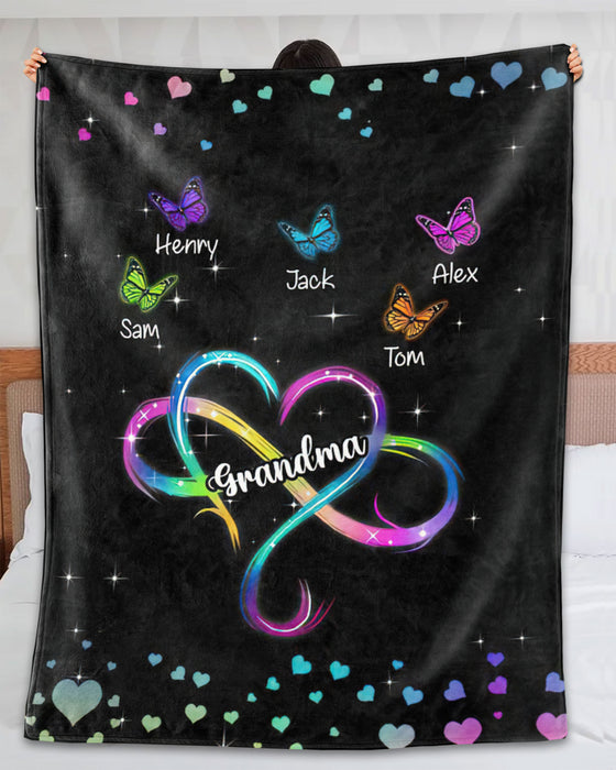 Personalized To My Grandma Blanket From Grandchild Butterflies Heart Infinity Colorful Custom Name Gifts For Christmas