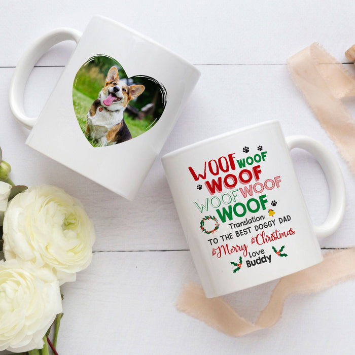 Personalized Coffee Mug Gifts For Dog Owners Dad Funny Woof Holly Wreath Paws Custom Name Photo White Cup For Christmas