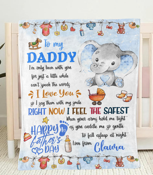 Personalized Blanket To My Dad From Baby Bump Happy Father's Day Cute Funny Baby Elephant Print Custom Name