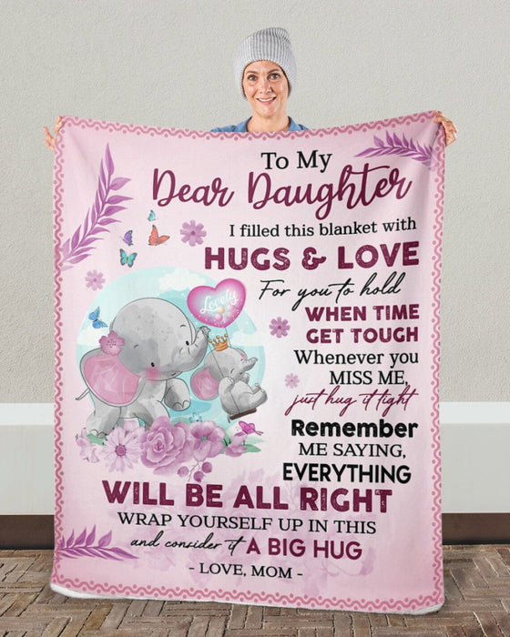 Personalized To My Daughter Blanket From Mom Whenever You Miss Me Just Hug It Tight Cute Elephant & Flower Printed