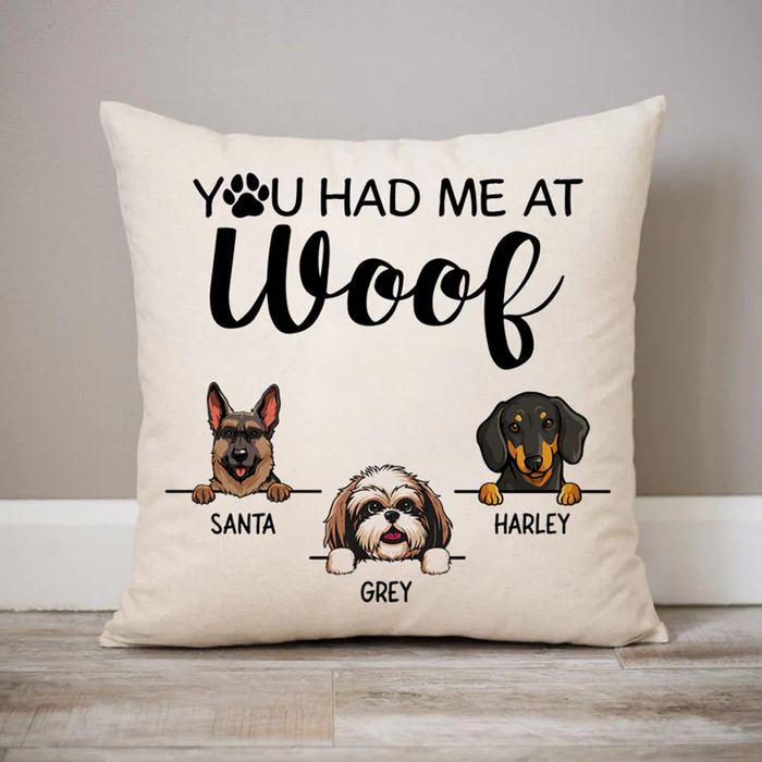 Personalized Square Pillow Gifts For Dog Owner You Had Me At Woof Custom Name Sofa Cushion For Birthday Christmas Winter